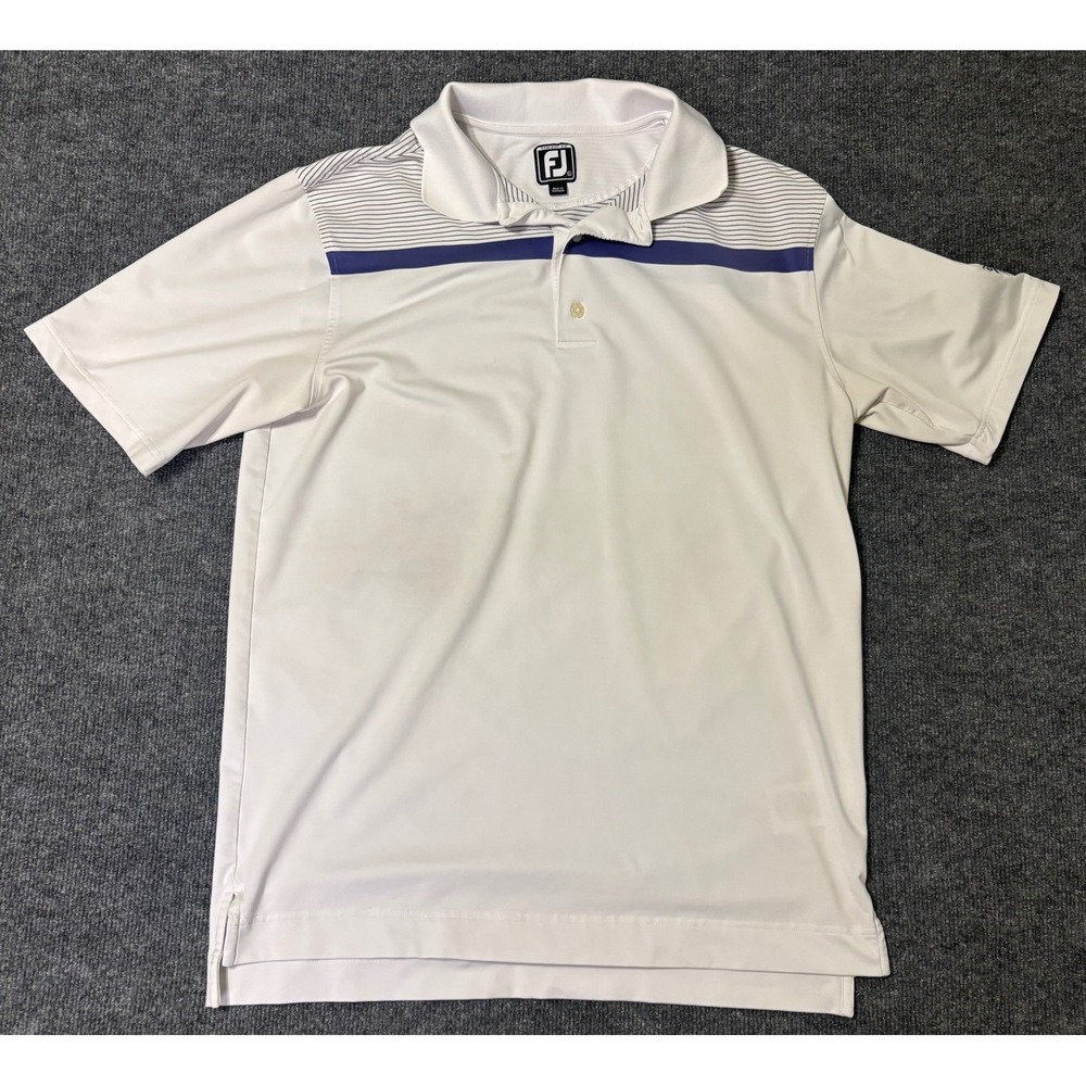 FootJoy FJ Athletic Fit White Blue Golf Polo Shirt Men's Large Disney's Magnolia